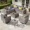 Ensemble de conversation pour 7 personnes avec chaise berçante pivotante, ensemble de conversation modulaire en rotin et osier avec coussins, ensemble de conversation toutes saisons avec table pour jardin
