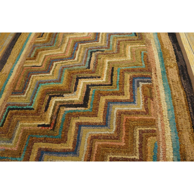 Multicolor Hooked Small Scatter Size American 1940s Antique Wool Rug