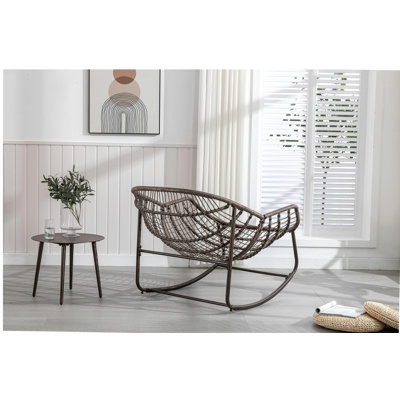 Outdoor Rattan Rocking Chair,Padded Cushion Rocker Recliner Chair Outdoor for Front Porch, Living Room, Patio, Garden,  Pink