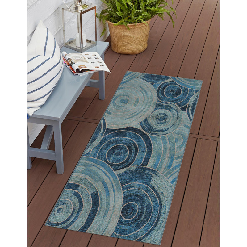 Tapis intérieur / extérieur bleu clair Deweese, Tapis de couloir 2 pi 7 po x 5 pi 3 po