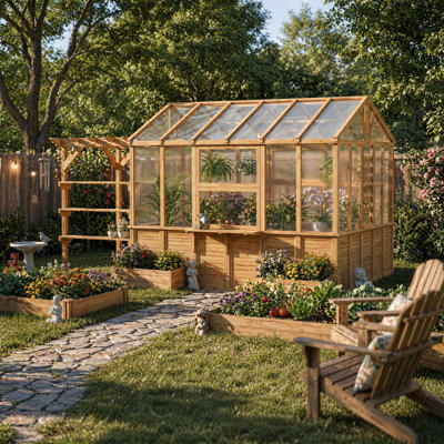 15.8' X 9.1' X 8.5' Walk-In Greenhouse With Pergola & Planter Boxes