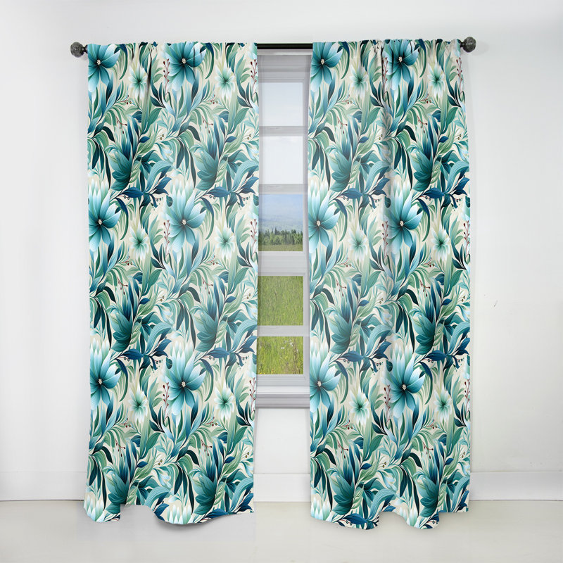 Motif botanique à feuillage océanique - Rideau floral - Velours obscurcissant - 1 panneau, L 52 po x L 63 po