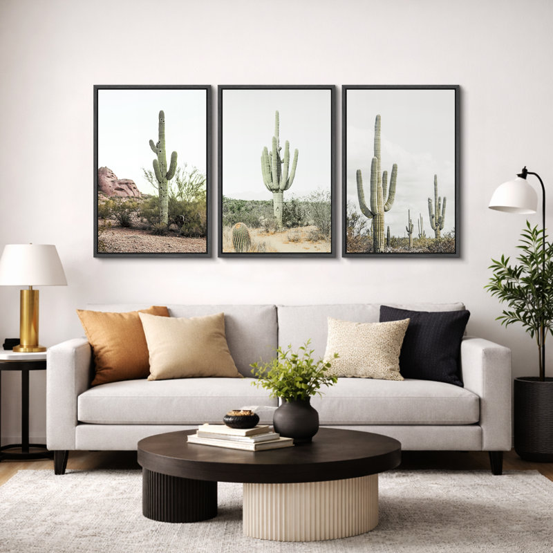 Cactus désert "Southwestern Green Saguaro, H 36 po x l 72 po, Cadre flottant noir