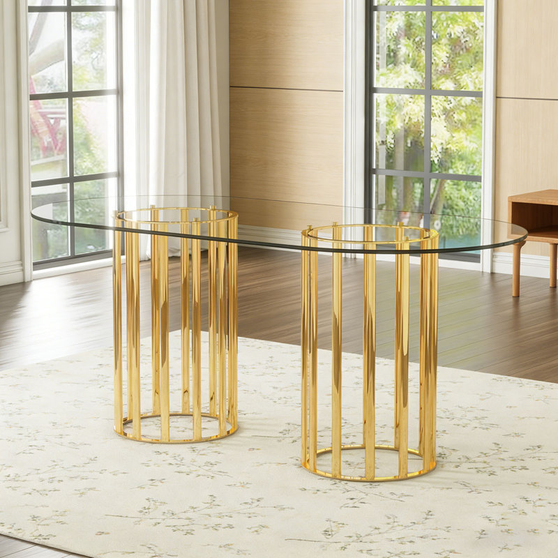 71 inch oval tempered glass dining table, Gold