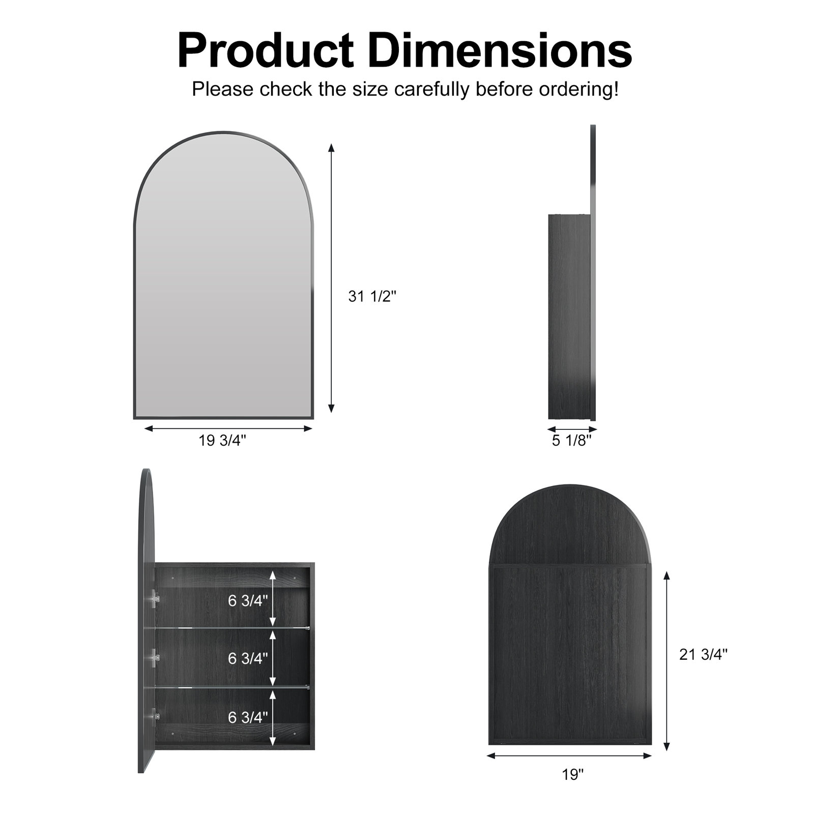 Metal Framed Medicine Cabinet, Matte Black