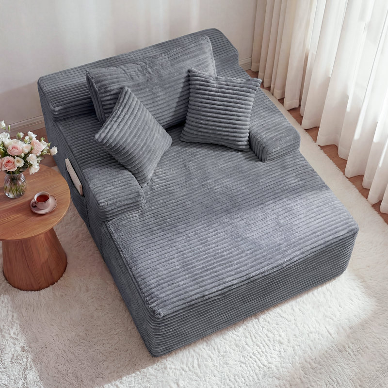 Chaise longue moderne en velours côtelé 49 po Modern, Gris