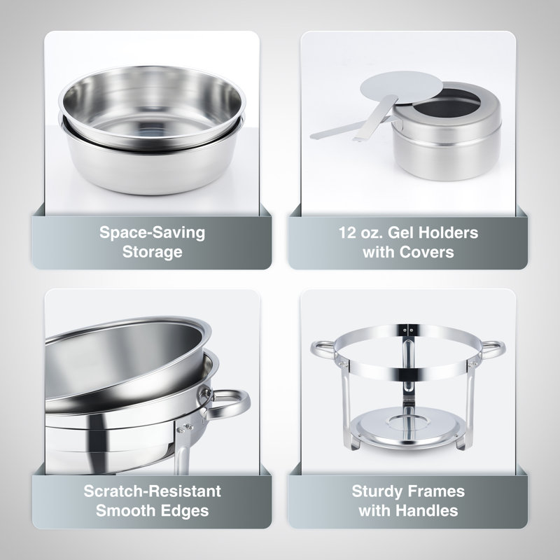 Stainless Steel 5 Quarts Round Chafing Dish Set with Lids