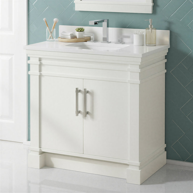 FLW Harmony 36 Wood Sink Vanity, White, 36
