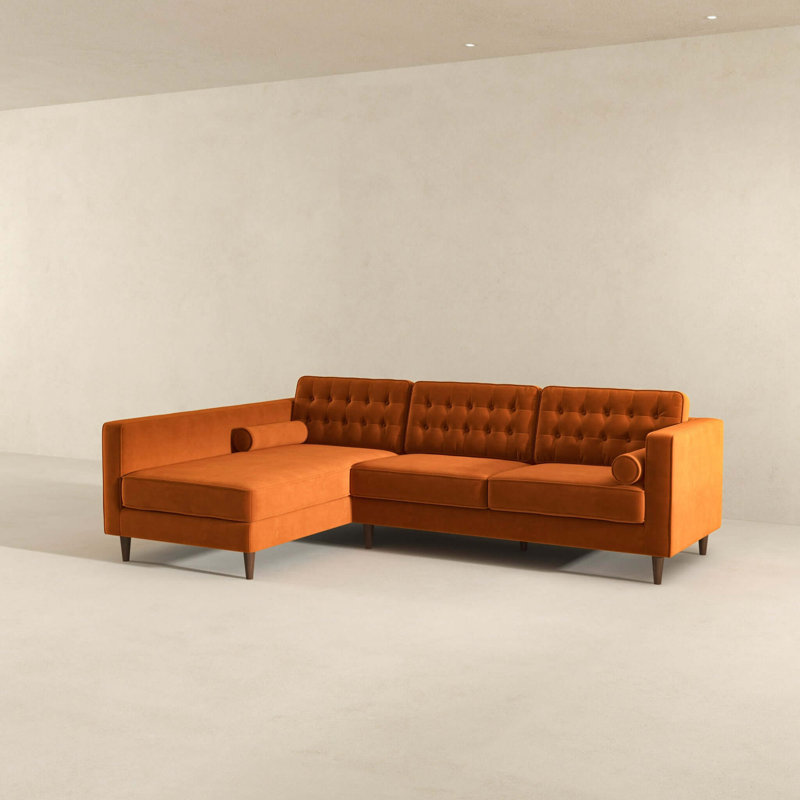 Canapé modulaire en velours Christian, Orienté à gauche (vu de face), Velours orange
