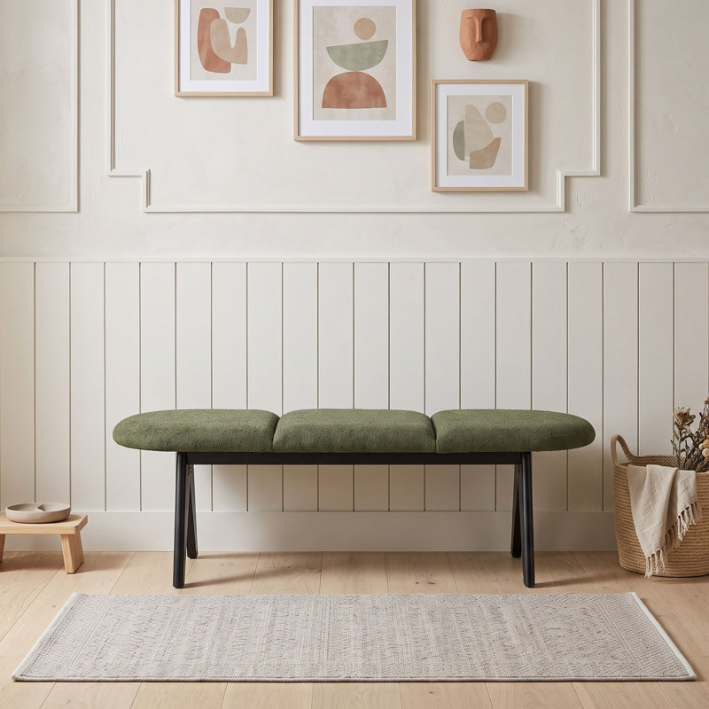 Banc rembourré avec pieds en bois, Noir-vert