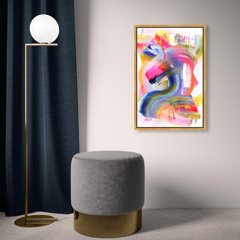 Oliver Gal Neon Swirl Abstract - Hand-Applied Glass Coat Framed Canvas Art, 24" H x 16" W, Gold