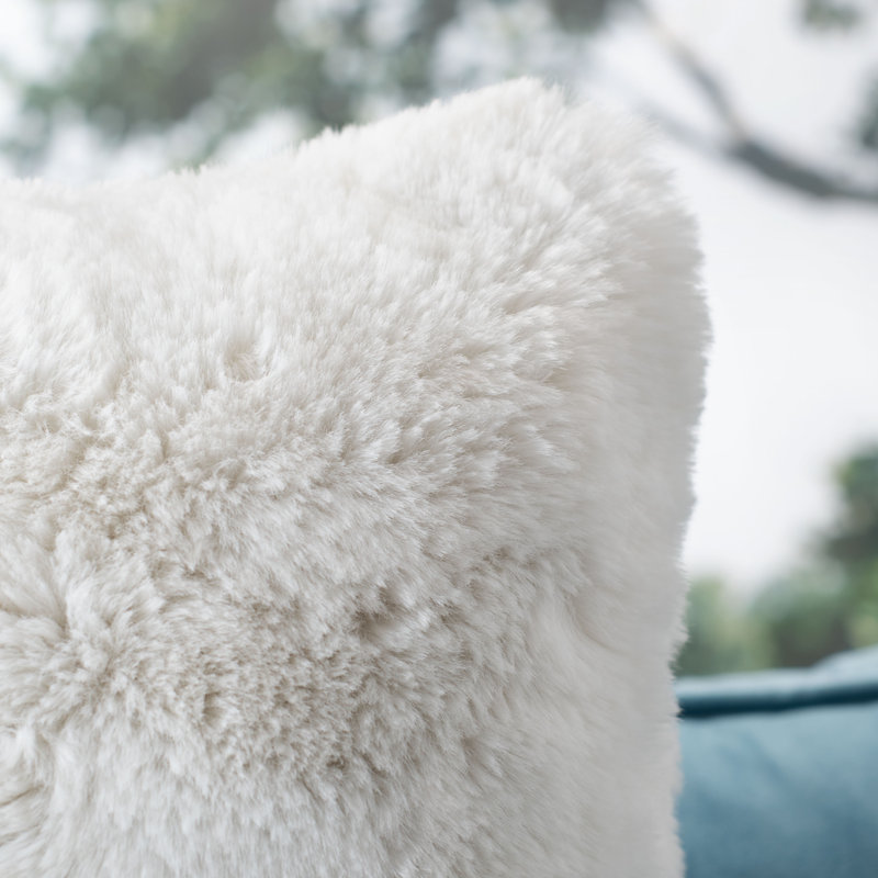 Snow White Faux Fur Feather Fill Square Throw Pillow