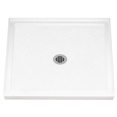 Base de douche à seuil simple L 30 po x l 30 po avec bonde centrale, bac à douche en acrylique renforcé de fibre de verre, plateau de douche blanc brillant avec ensemble de bonde, base de douche à bride à carreaux à 3 côtés intégrée pour installation en alcôve à 3 murs