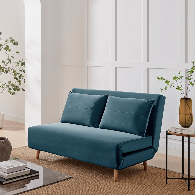 Berlyn 2 Seater Futon Sofa Bed - Luxury Simple Modern Folding Design, Blue Velvet