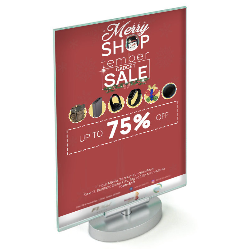 Clear Acrylic Double-Sided Rotating Desktop Sign Holder with Silver Base