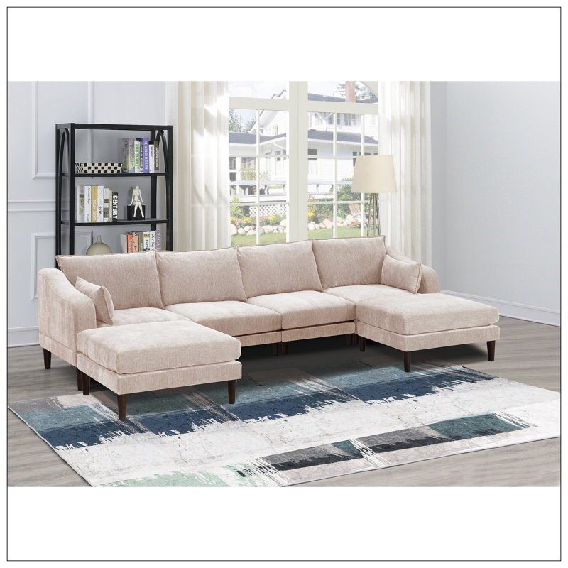 Canapé modulaire en U Griffin avec repose-pieds et coussins Griffin, Tissu rose, H 31 po x l 120 po x P 60 po