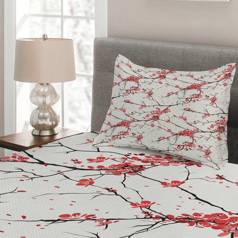 White Twin Quilted Bedspread Set with Floral Design
