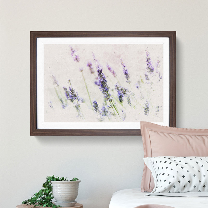 A Field Of Lavender Watercolour - Single Picture Frame Print on MDF, 36cm H x 48cm W x 2cm D, Walnut Framed