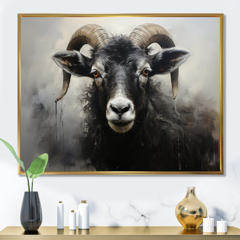 " Charcoal Sheep Beauty II ", Gold Floater Framed, 30" H x 40" W x 1.5" D