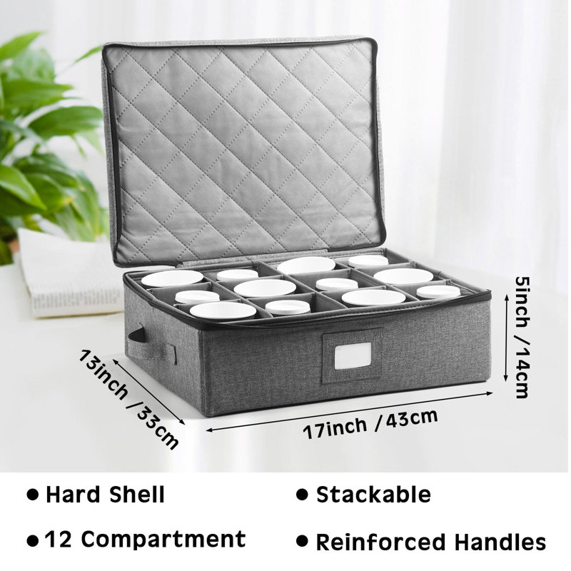4 Pcs Cup And Mug Storage Box Stemware Storage Cases Containers Holds 12 Coffee Mug And Tea Cup,Grey
