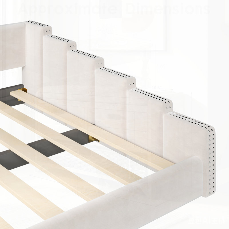 Lit de jour rembourré avec garniture cloutée, cadre de lit plateforme en velours, aucun sommier tapissier requis, alliant style et confort pour les chambres modernes