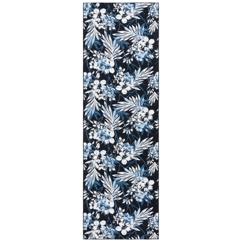 Tapis noir / bleu Amalea 825, Tapis de couloir 2 pi 6 po x 8 pi
