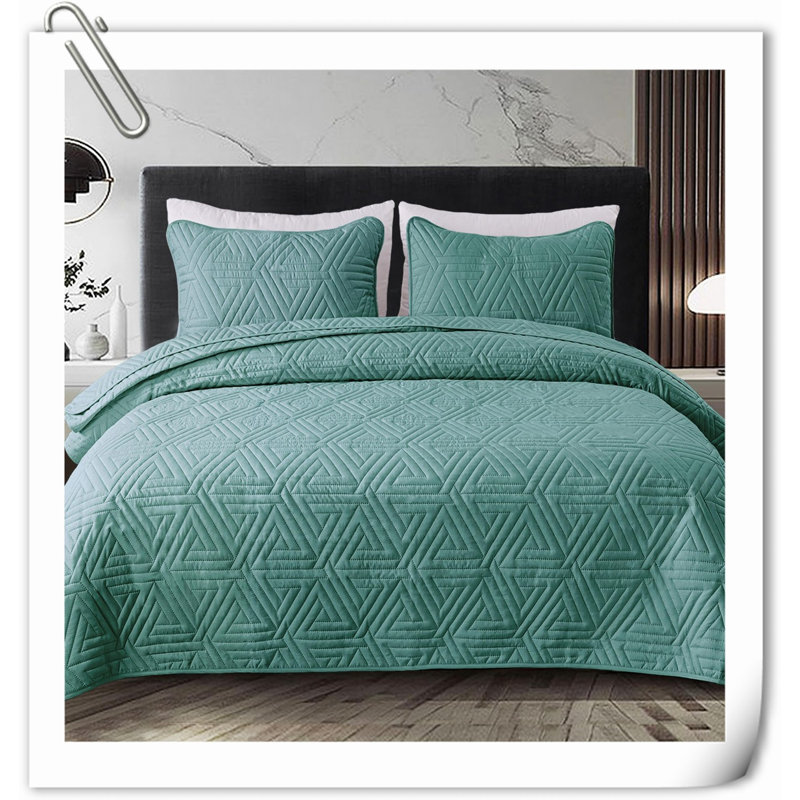 Quilts Machine Woven Geometric Shapes Quilt, Turquoise Green Geometric