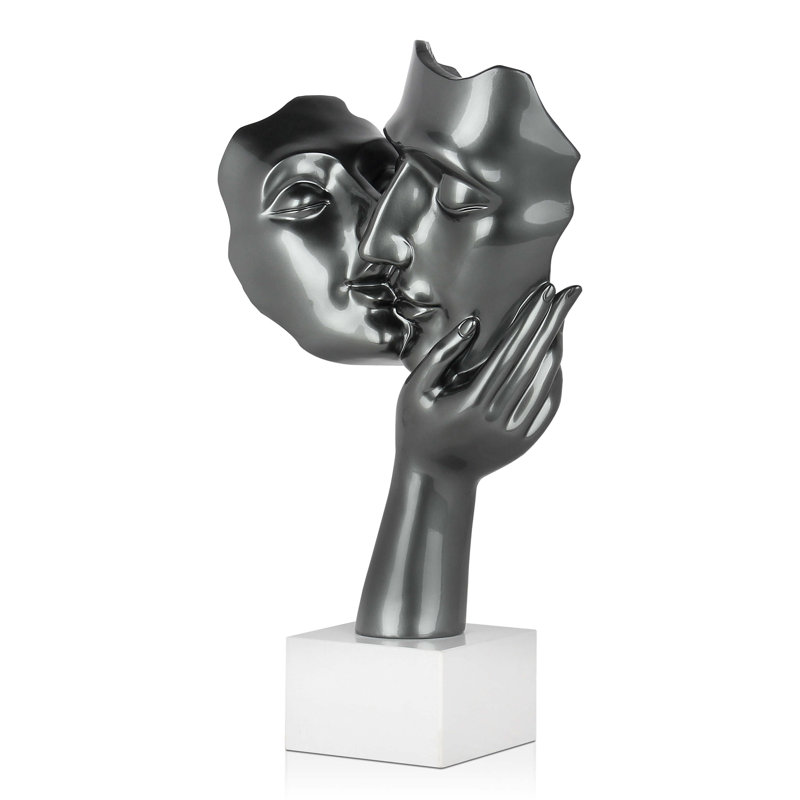 Kiss Between Lovers Resin Statue, Black