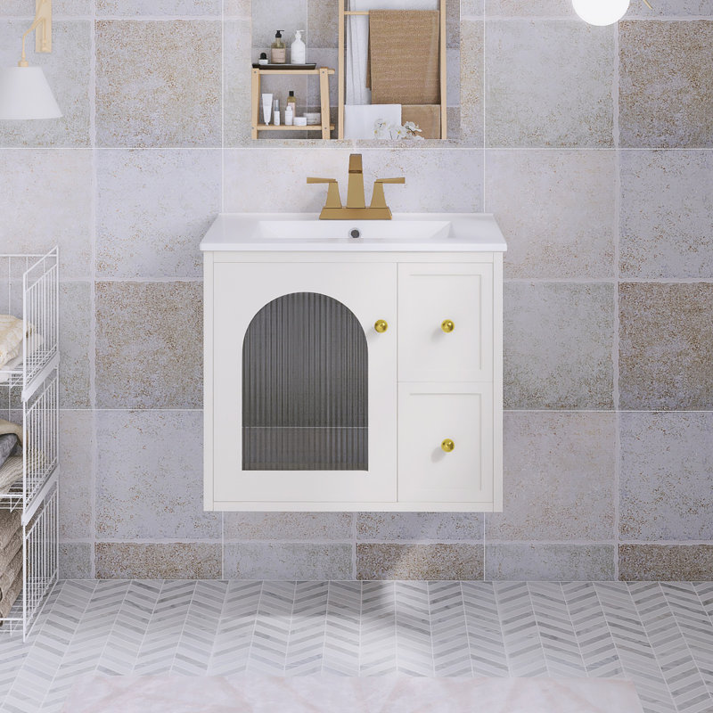 Meuble-lavabo mural 24 po avec comptoir en céramique, Beige
