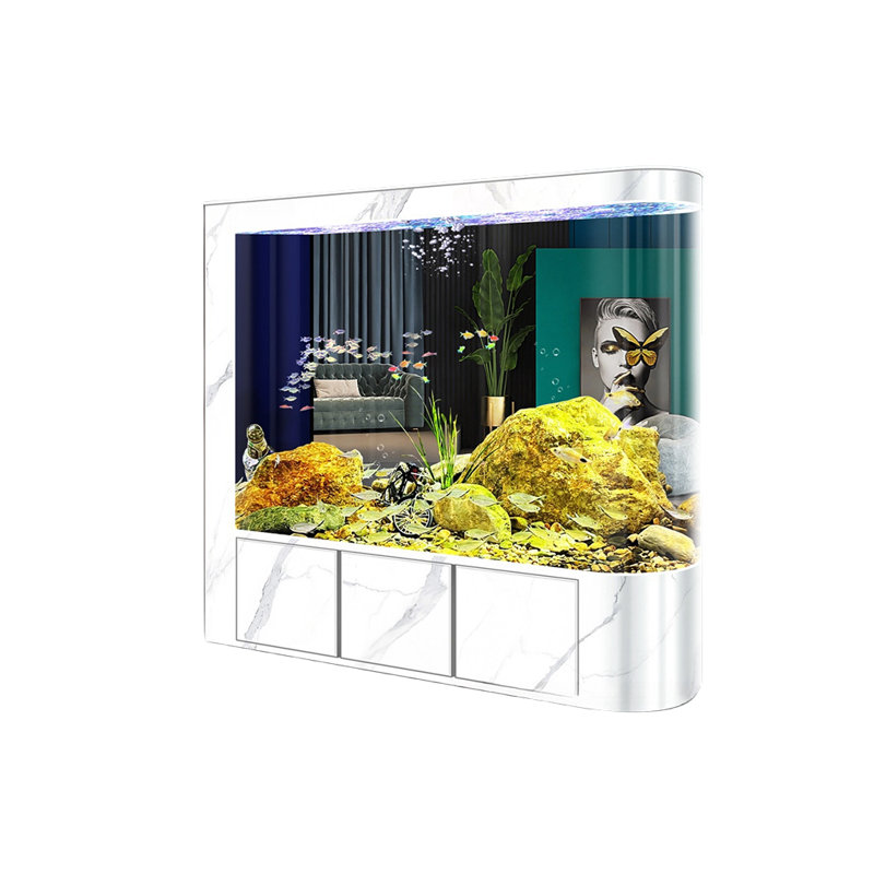 Aquarium moderne semi-circulaire Eco, Blanc / gris, H 58,2 po x l 59 po x P 15,7 po