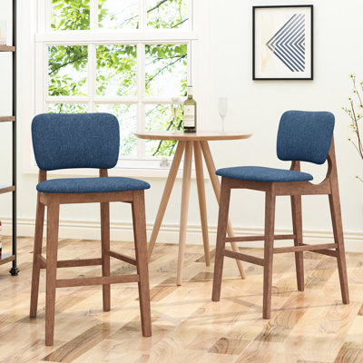 De 2 tabourets de bar de style Mid-Century - Bleu foncé, bois avec pieds fins et fuselés, bois massif, élégant