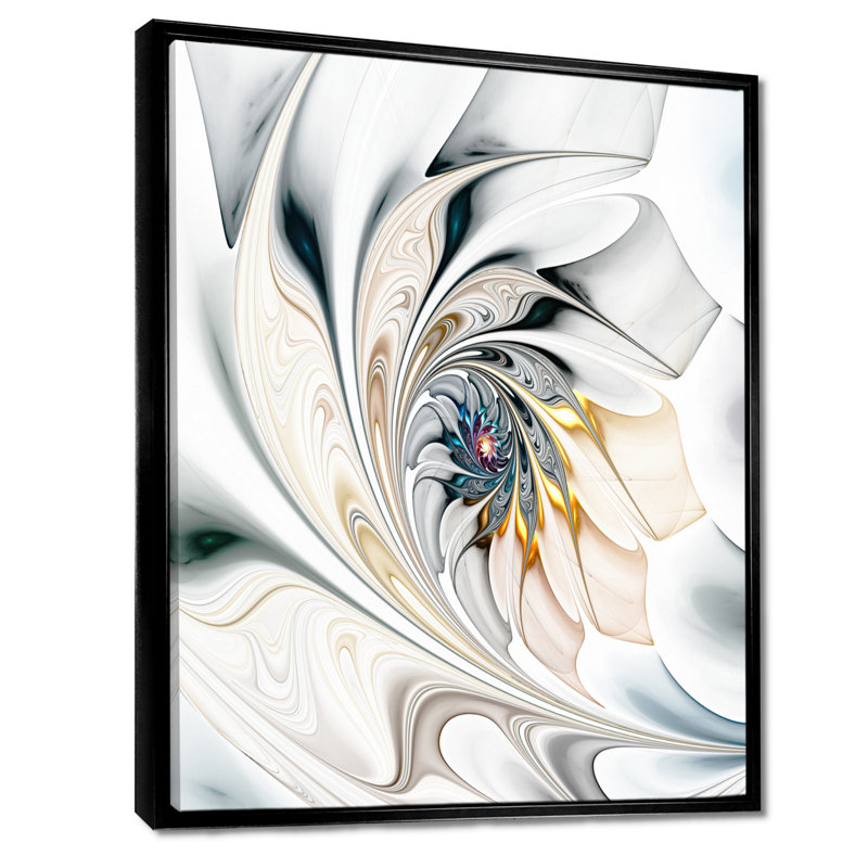 Vitrail blanc, art floral - art mural floral, 32" H x 24" W, Noir, Reproduction avec cadre flottant