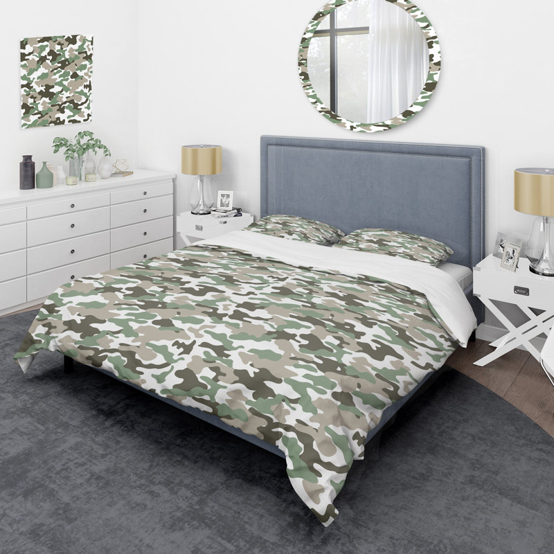 Camouflage vert et blanc - ensemble de housse de couette abstrait - microfibre de polyester