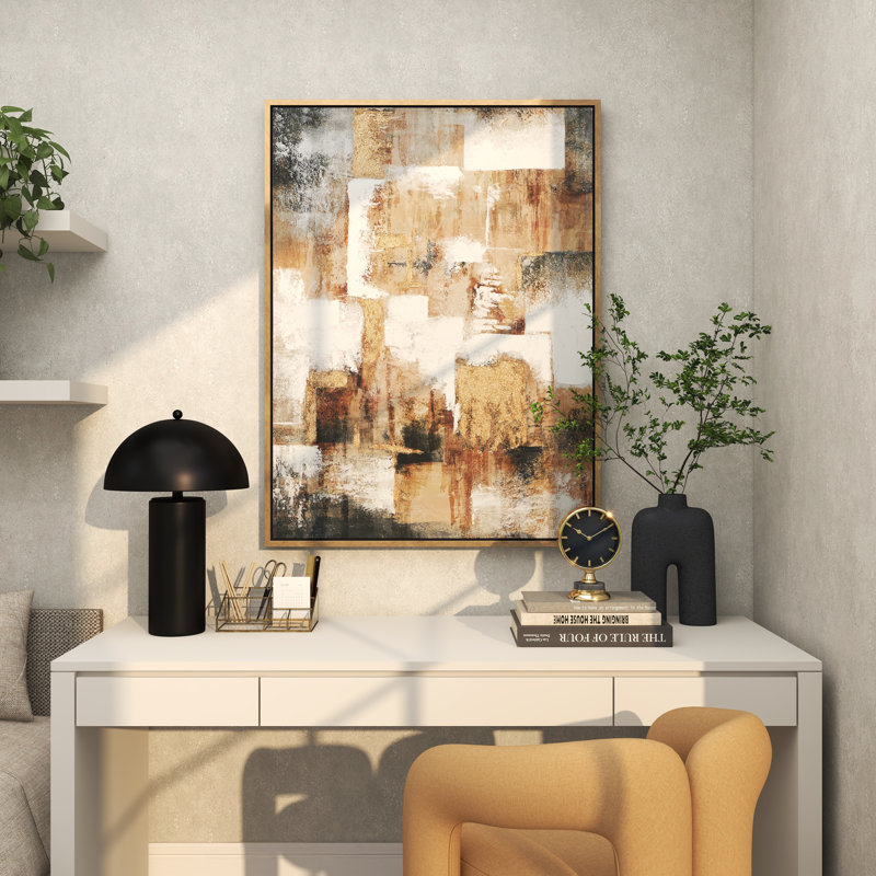 Toile abstraite, art mural encadré doré avec cadre doré