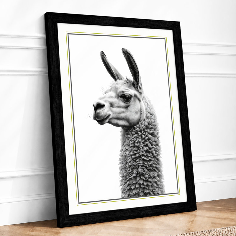 Llama Portrait Minimalist - Framed Print, A1 - 84.1 x 59.4 cm, Black