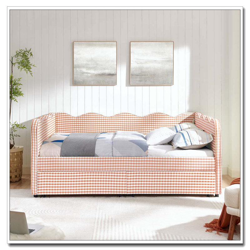 Lit de jour double, Tiroirs complets, Rose
