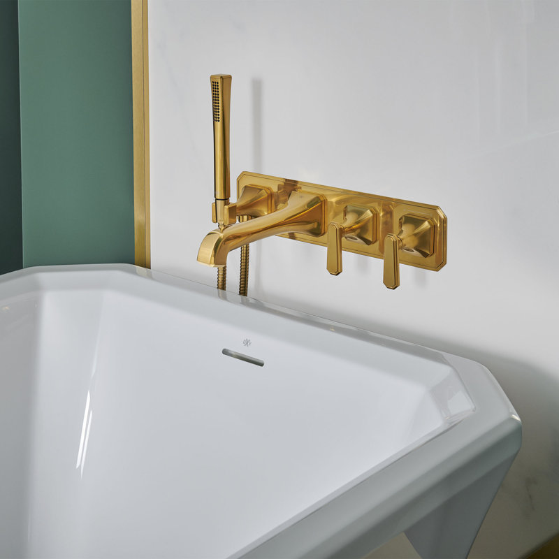 Belshire Wall Mount Tub Filler With Lever Handles, Satin Brass