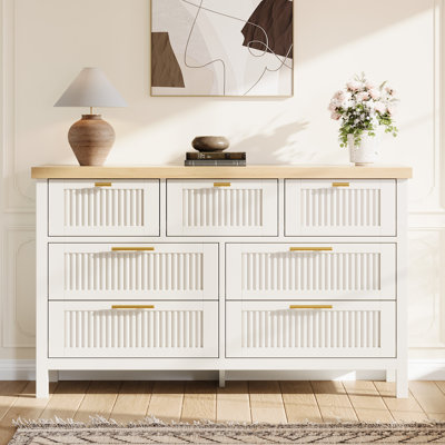7 Drawer Dresser for Bedroom, Modern Wood Chest with Storage, White