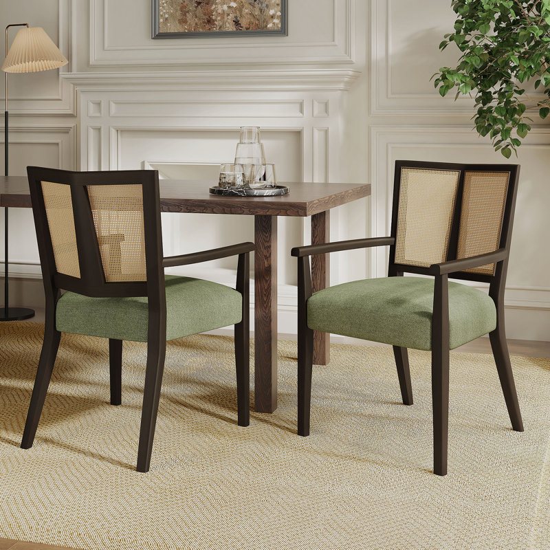 Ensemble de 2 chaises de salle à manger (brun foncé et vert), Marron foncé, Vert