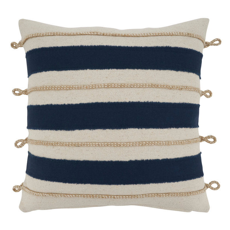 Navy Blue Square Rope Applique Throw Pillow with Poly Filling