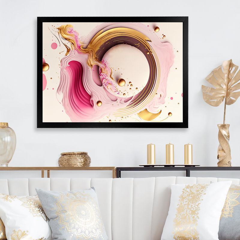 «Pink Watercolor Circular Abstract III», impression sur toile, H 16 po x l 32 po x P 1 po, Toile avec cadre flottant noir
