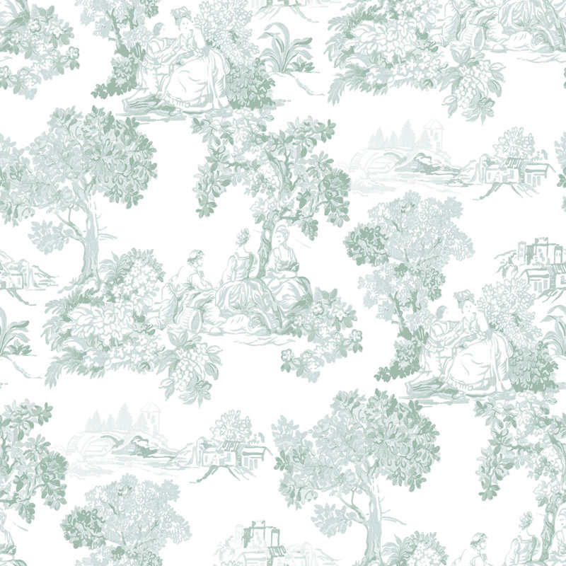 Blooming Garden Collection Toile Garden Wallpaper Roll, Aquamarine