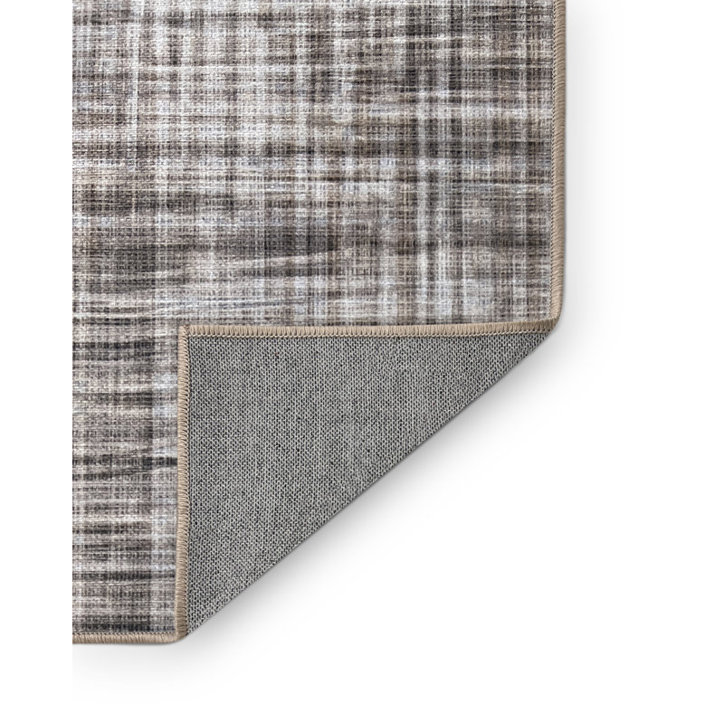 Haryss Plaid Machine Woven Polyester/Chenille Area Rug in Brown, Rectangle 2' x 3'