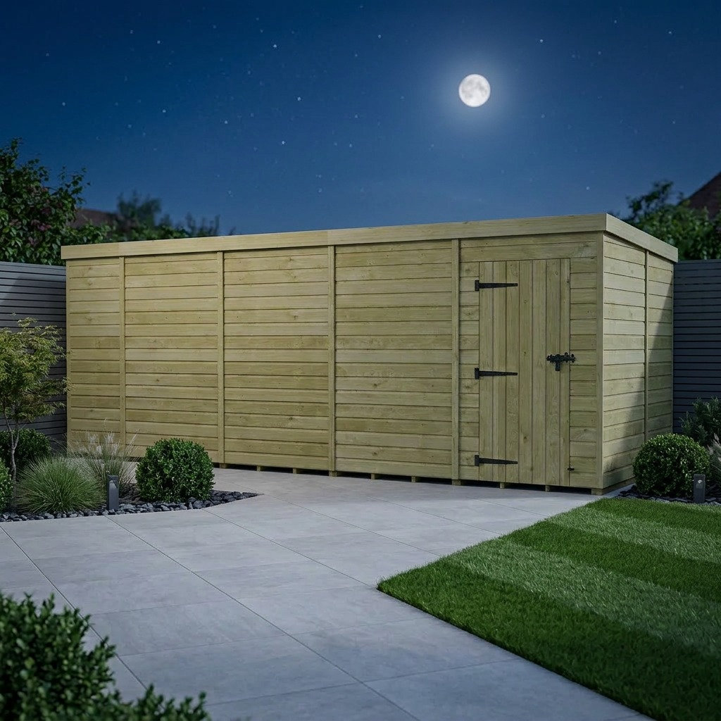 Total Sheds 20ft x 9ft Pent Garden Shed - Single Door - No Windows - Pressure Treated Timber - UK Manufactured