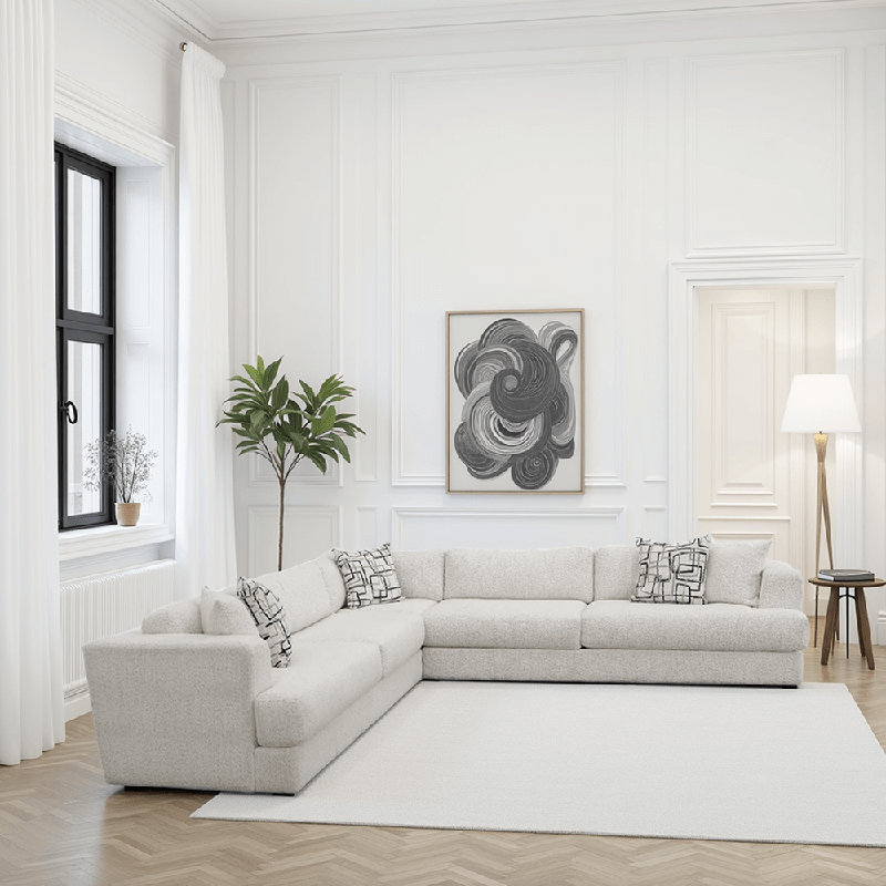 Low Profile 3-Piece L-Shaped Sectional Sofa with Feather-Blend Cushions, Washable Covers & Designer Toss Pillows - Modern Contemporary Upholstered Living Room Furniture, Fluffy Riverrock Fabric