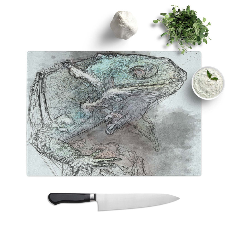 Glass Fiji Iguana in Abstract Chopping Board, 39 cm W x 28.5 cm L