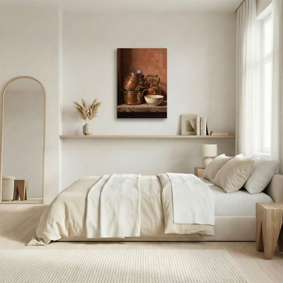 «Rustic Copper Pots and Kettle with Cracked Bowl», art mural sur toile