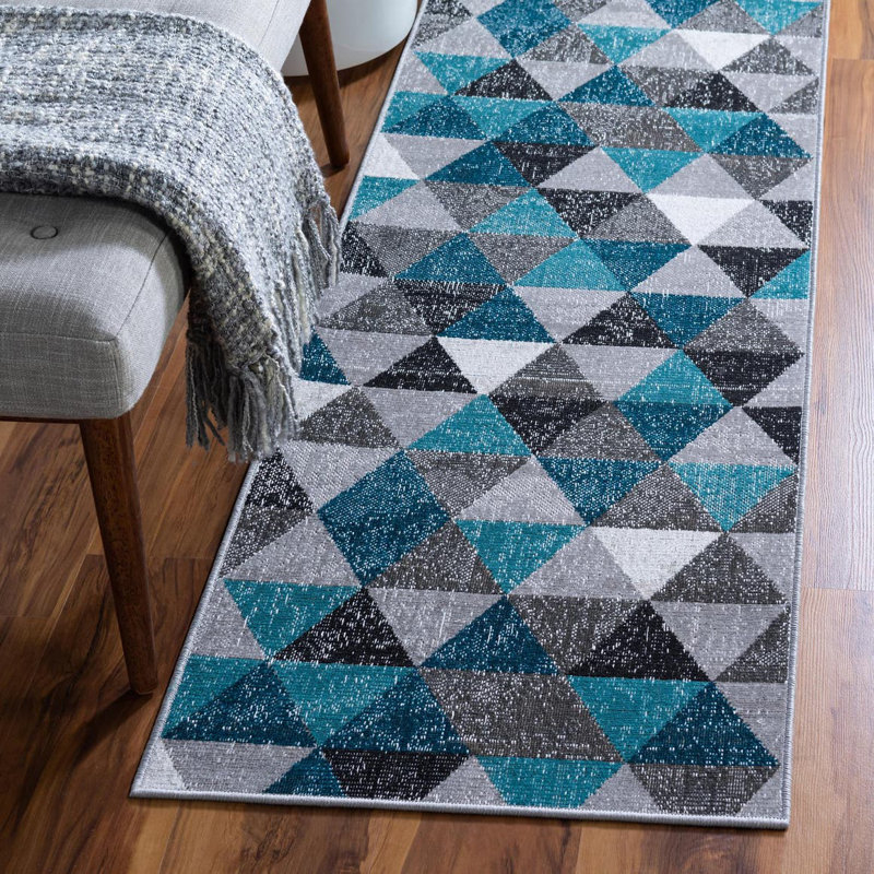  Tapis bleu / gris Argyle, Tapis de couloir 2 pi x 6 pi 1 po