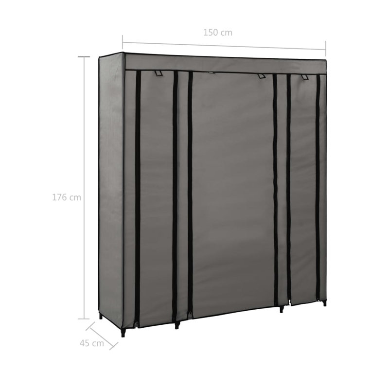 3 Door Fabric Wardrobe, Grey
