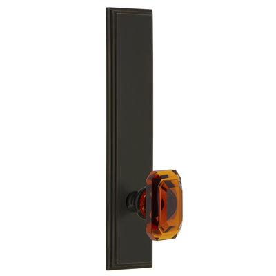 Grandeur Carré Tall Plate Double Dummy with Baguette Amber Crystal Door Knob
